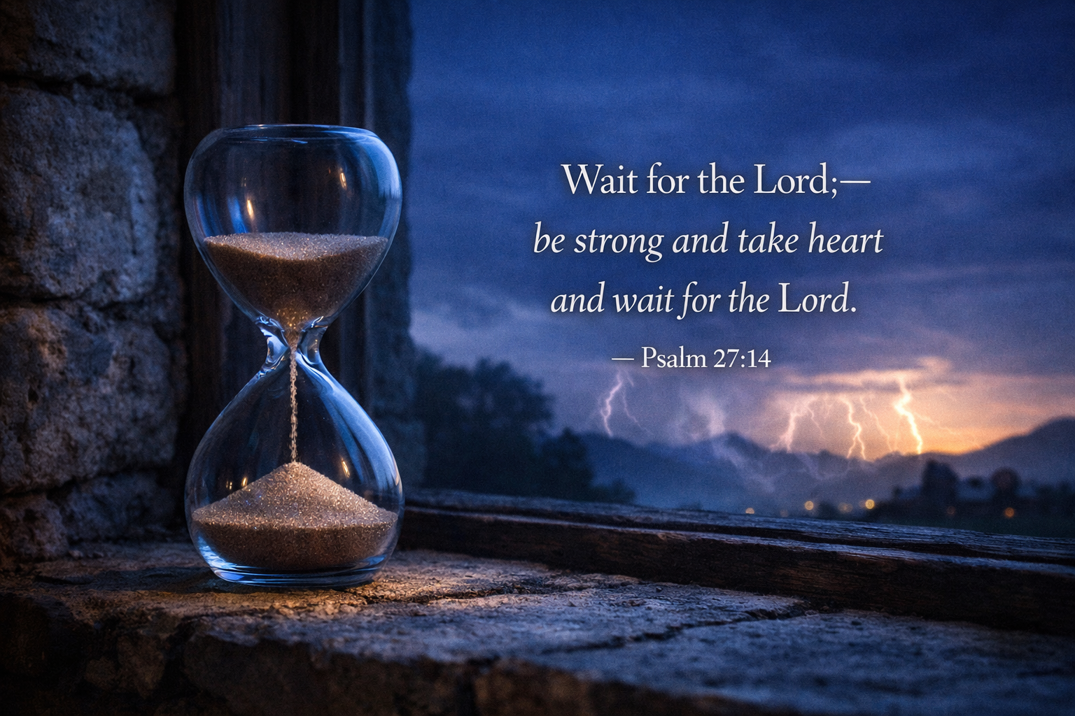 Psalm 27:14 — Wait for the Lord — Hourglass Window Storm Wallpaper
